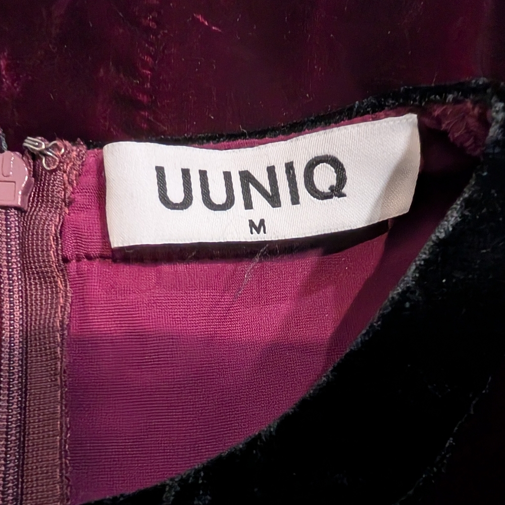UUNIQ Burgundy Dress With Rhinestone Bows Midi Velvet The Great Gatsby Size Med - Picture 2 of 10